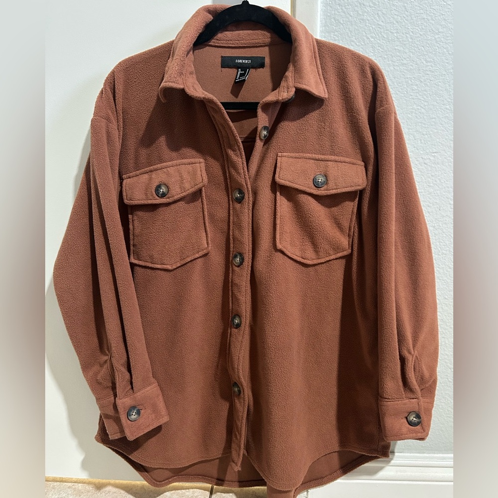Burnt orange fleece button up